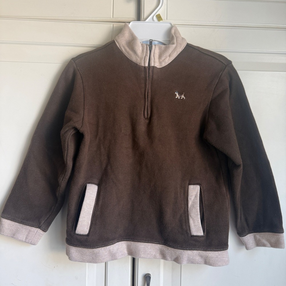 Janie and Jack Boys Brown 1/4‎ Zip Cotton Sweater Elbow Patches Size 5T